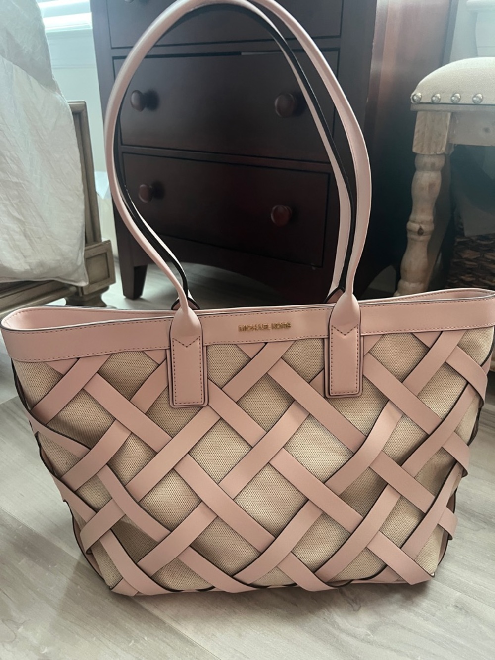 Michael Kors Blush Pink Woven Lattice Tote